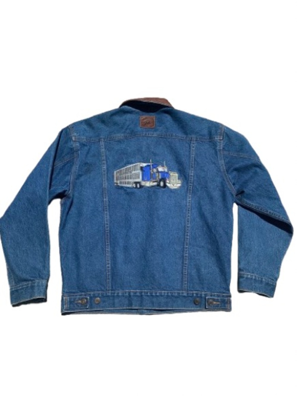 Rare Vintage Marlboro Truck Emblem Denim Jean Trucker Jacket Leather Collar 90s - Picture 15 of 15